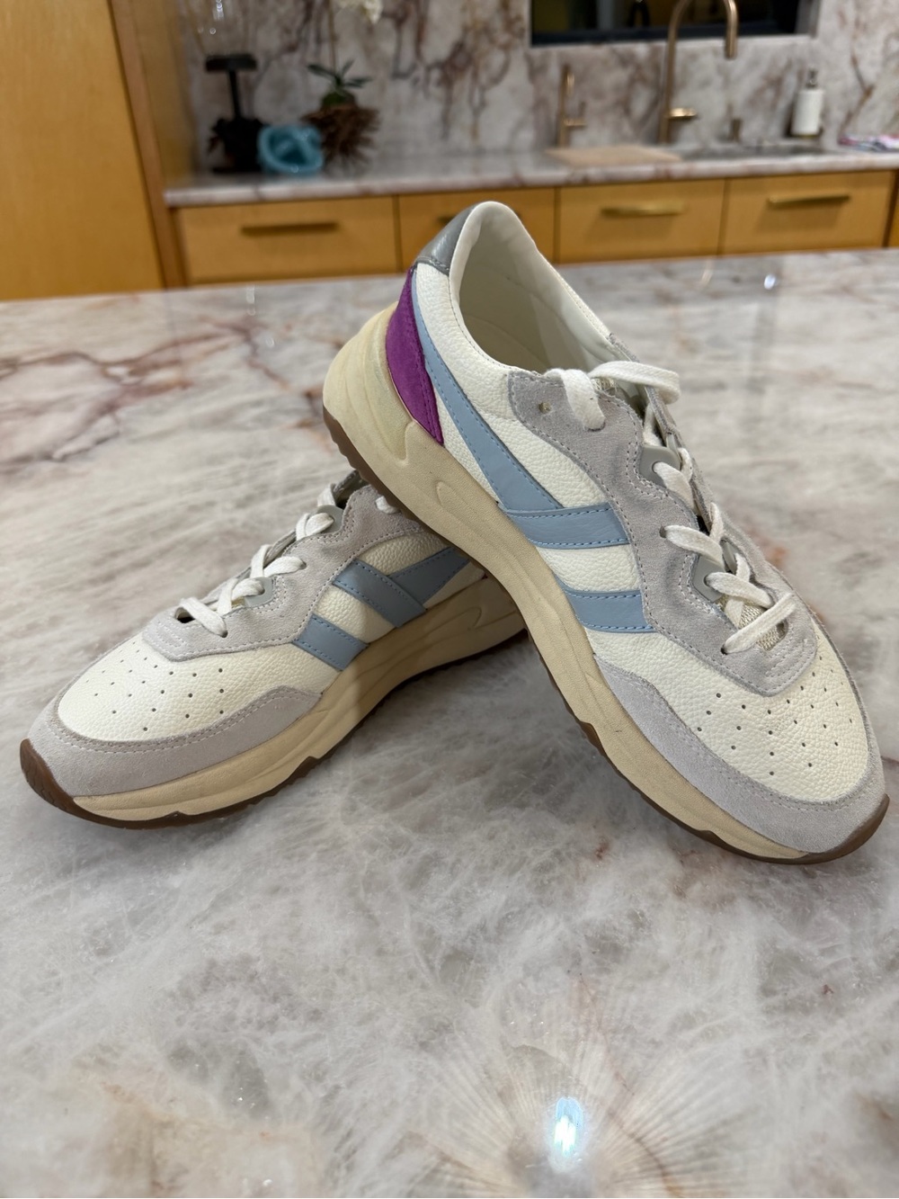 Gola Saturn Sneakers White Blue Gray Purple Suede Leather Size 7 Worn Twice